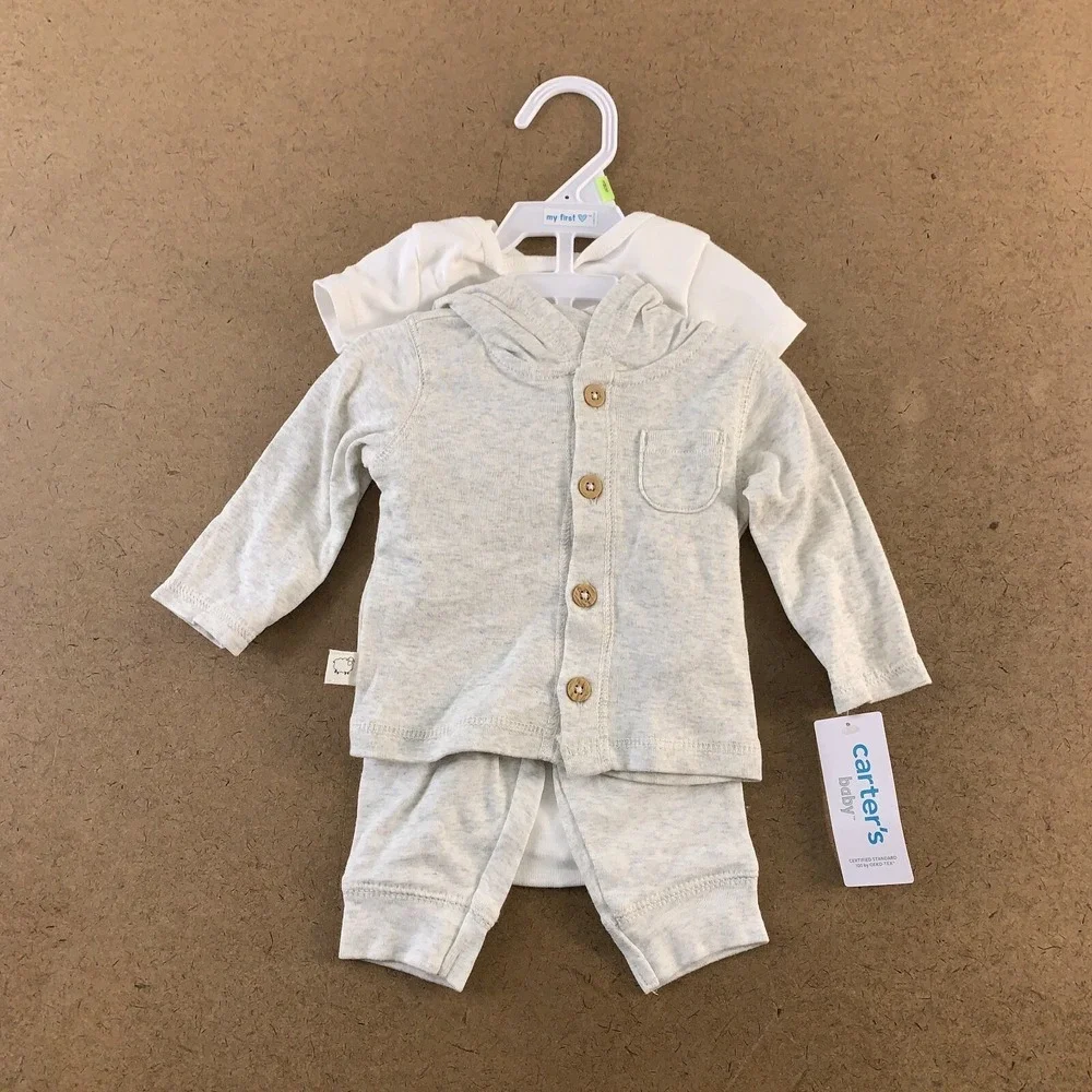 Carter's Baby Size 3 Months Gray 3-Piece Mommy Little Cardigan Pant Set NWT